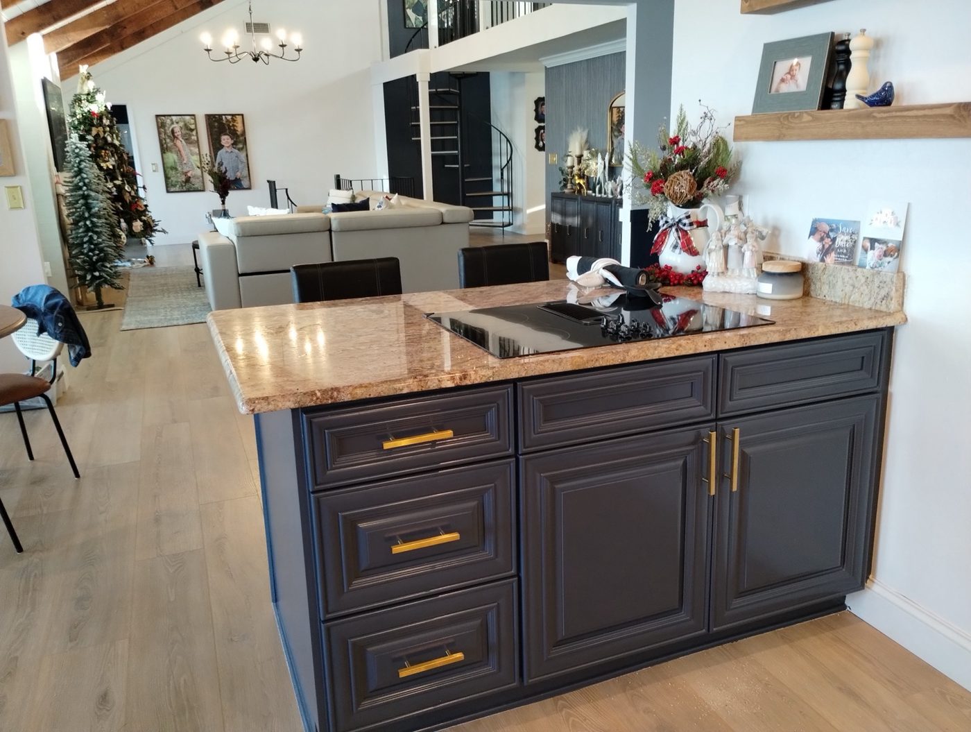 Dark painted kitchen island