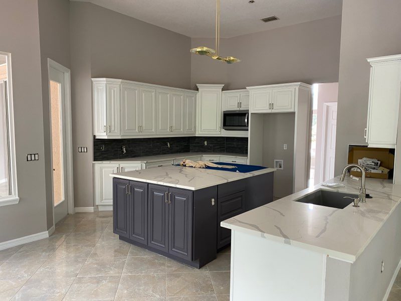 Kitchen island in finished kitchen