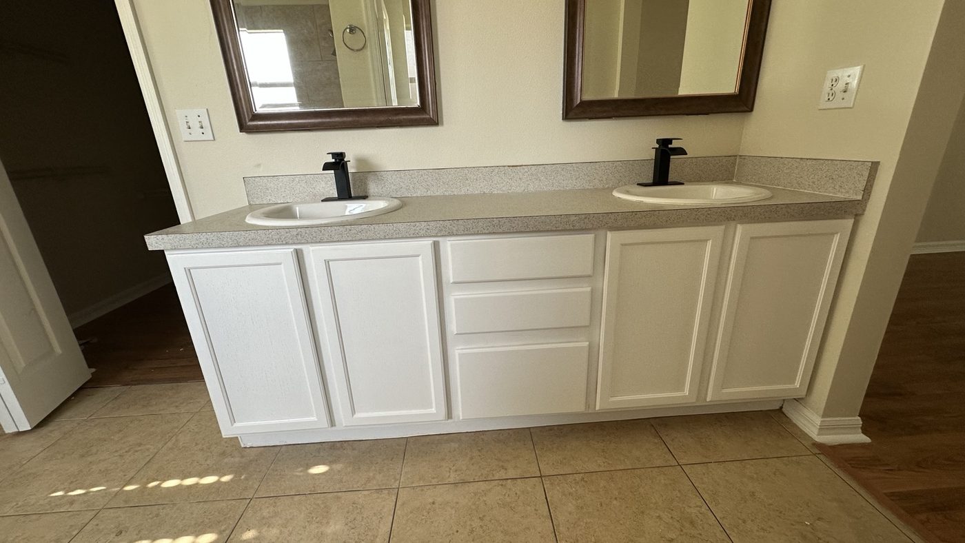 Double bathroom vanity after painting