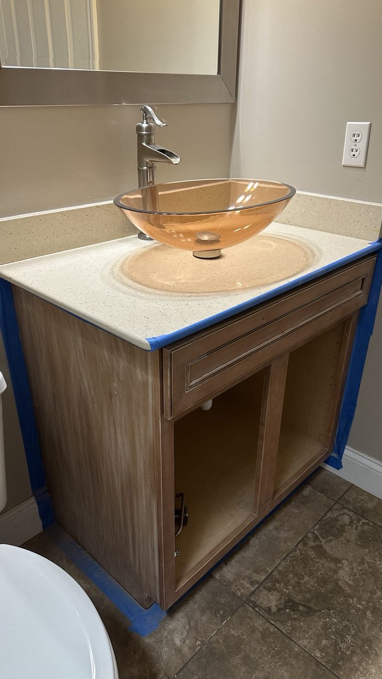 Single bathroom vanity before painting