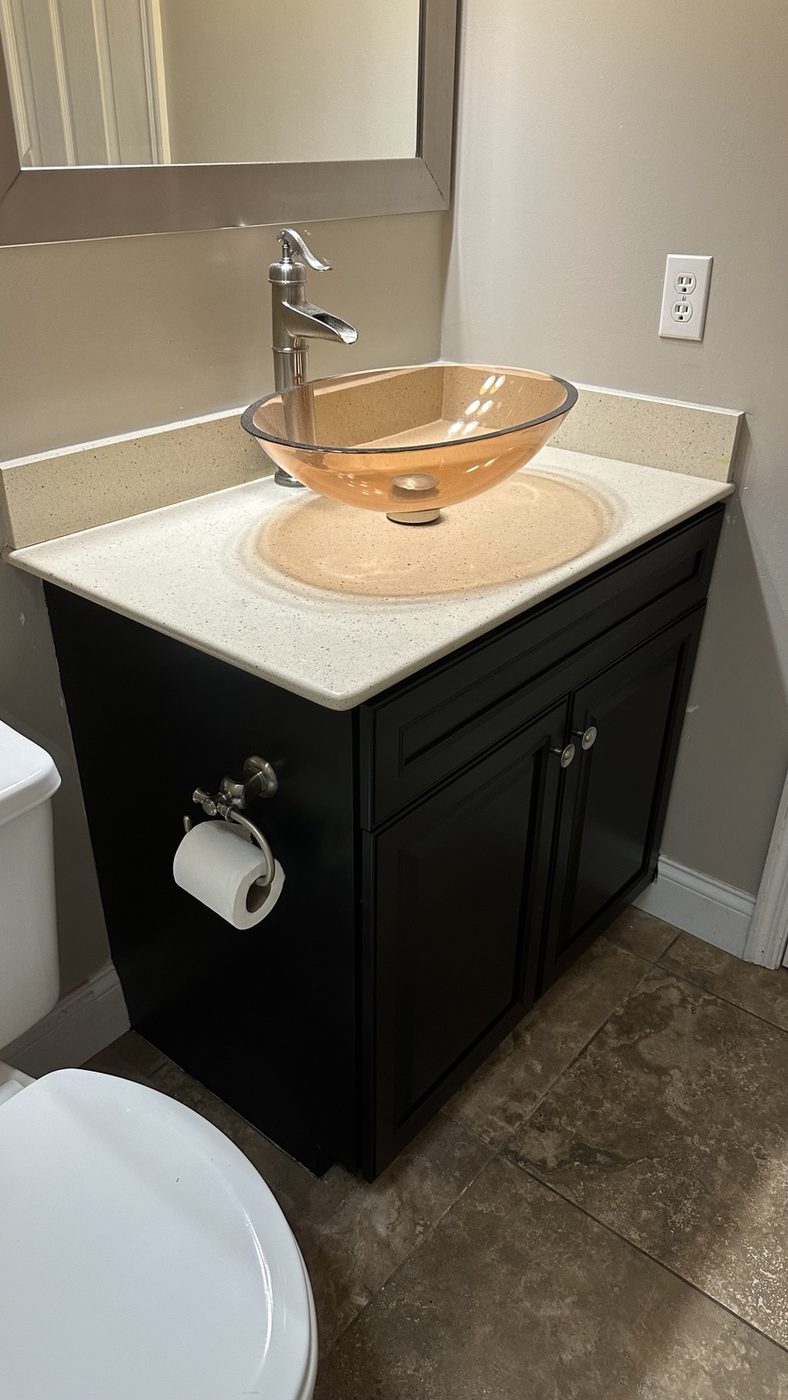 Single bathroom vanity after painting